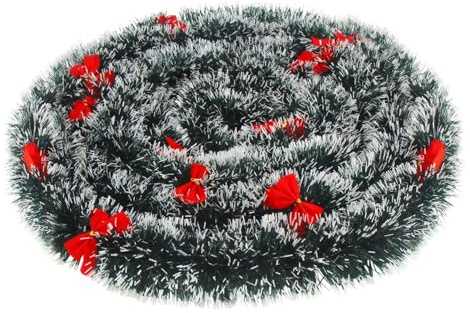 VEYLIN Weihnachtsgirlande 10m mit 24 Schleifen - Dunkelgrüne Kunststoff Girlande (9cm Breite) für Baum, Fenster & Treppen,Tannengirlande mit weißen Spitzen