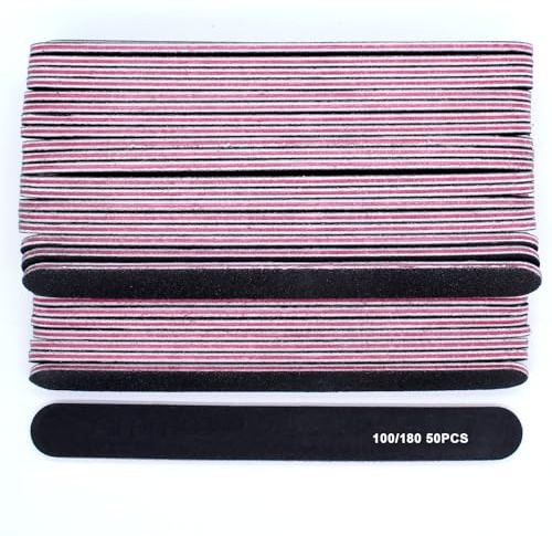 PWGHWG 50 Stück Nagelfeile 100/180, Nagelfeilen für Gelnägel, Doppelseitig Nagelpfeile Set, Nail File, Grit Einweg Nail Feilen für DIY Nail Art Zuhause, Haustiere (Schwarz)