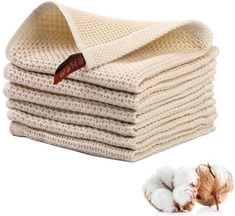 Neerow Geschirrtücher Baumwolle, 6er Spültücher Baumwolle 34 × 34 cm | Dicke Spüllappen Baumwolles mit Aufhängeschlaufe für Haushalt Küche Geschirr, Beige