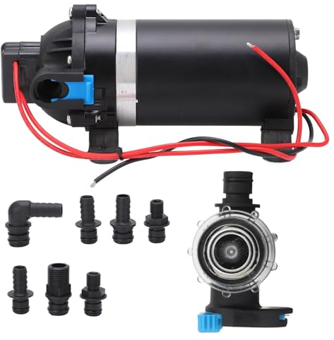 Water Pump Diaphragm High Pressure Self Priming 5.6LPM Flow 100PSI with Filter for RVs Garden Sprinklers Marine Car Washers Copper Motor (DC24V)