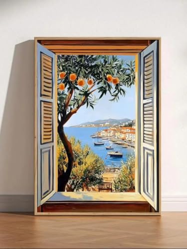 LTjiajuypd Offenes Fenster – Kunstdruck von Henri Matisse im Fauvismus-Stil – Modernes Kunstwerk mit mediterranem Orangenbaum-Motiv für die Heimdekoration (70 x 110 cm/Rahmenlos)
