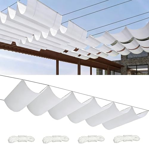 Rétractable Vague Voile-D'ombrage 1x8M Imperméable Bâche Dombrage Voile Solaire Pare-Soleil Jardin Balcon Toile-Ombrage UV Protection pour Patio Terrasse Extérieur Blanc