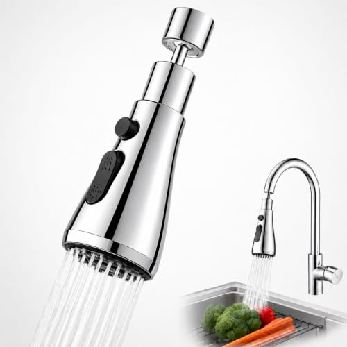 Silver Kitchen Tap Spray Head | 360°Swivel Head | 22mm/24mm Compatible | 3 Water Flow Modes Sink Tap Attachment, Fits Standard Tap Adapter for Kitchen Sink