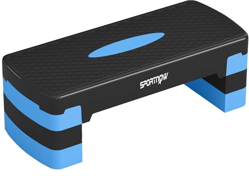 SPORTNOW Stepper Fitness Aérobic 3 Niveaux Réglable 10/15/20 cm Bleu