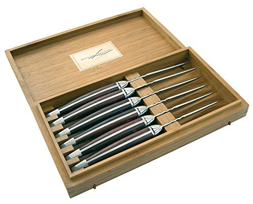 LAGUIOLE - Set mit 6 Fleischmessern - Edelstahl, Palisandergriff - Perfekte Kante - Zum Geben oder Danken dank der schönen Geschenkbox - Messer für Fleisch, Geflügel, etc.