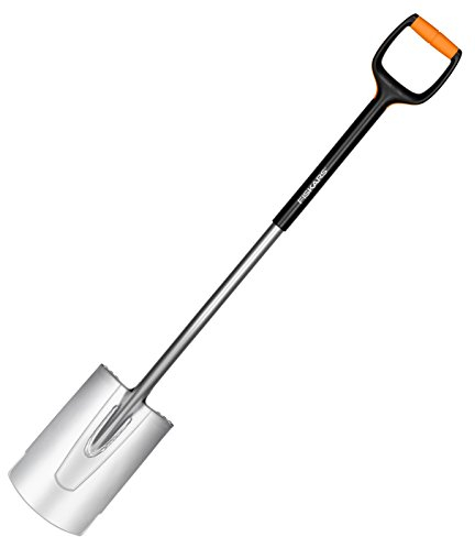 Fiskars Bêche à bord rond pour sol meuble et peu caillouteux, Longueur: 120 cm, Lame en Acier/Poignée en plastique renforcé de fibre de verre, Noir/Orange, Xact, Taille: L, 1003681