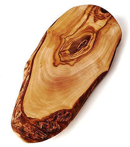 DAS OLIVENHOLZBRETT® Schneidebrett Olivenholz, Brotzeitbrett aus Holz mit naturbelassenem Rand, 35 cm