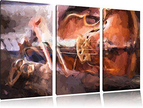 Pixxprint Alte Violine, Leinwandbild 3 Teilig, Gesamtmaß: 120x80cm, Wandbild, Dekoration, fertig gespannt, Kein Poster