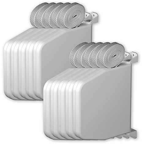 Set: 10 x Mini-Aufputz-Gurtwickler 'Magno', Farbe: weiß, inkl. Gurt 15 mm x 7 m Länge, Gurtfarbe: grau, Lochabstand: 166 mm, 180 Grad schwenkbar, von EVEROXX®