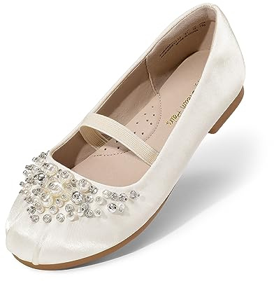 DREAM PAIRS Flickor Mary Jane Ballerina pärla platta klänning festskor, Elfenben, 24 EU