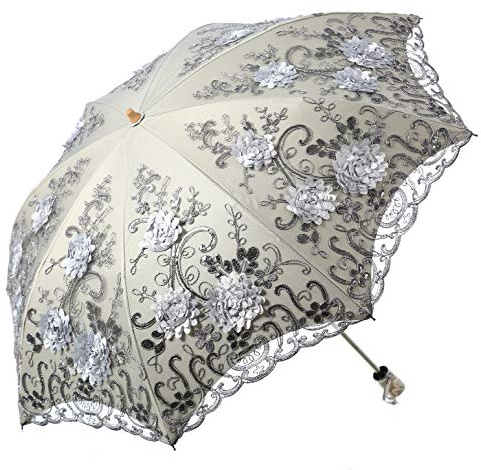 LCY Embroidered Lace Double-deck Anti-UV Parasol Sun/Rain/Snow Folding Umbrella-Grey
