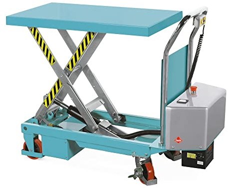 Ameise Scheren-Hubtischwagen LTT mit Einfach-Schere | 500 kg Tragkraft | 440-1.025 mm Hubbereich | elektrisch | fahrbarer Hubtisch mit Feststellbremse | 1.010 x 520 mm Plattform