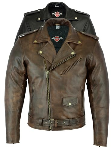 Texpeed Braun Motorrad lederjacke herren mit protektoren - Marlon Brando Retro Chopper Rockerjacke - Mit Original Biker Rüstung (EN 1621-1) Schutz M
