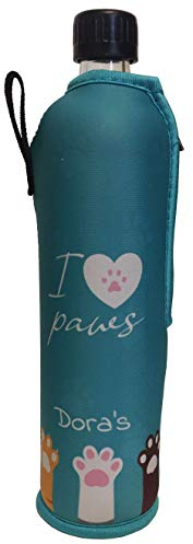 Dora´s Glasflasche mit Neoprenbezug (Pfote, 500ml)