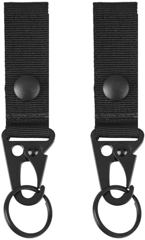 TRIWONDER 2 Pcs Llaveros Tácticos Multifuncional Mosquetón Nylon Alta Resistencia Clip para Llevaro con Hebilla Molle para Colgar Camping Mochila al Aire Libre (A - Negro - 2 Pcs)