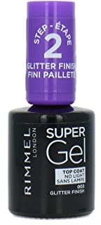 Rimmel Super Gel, 002 Glitter Finish Top Coat , Long-Lasting Nail Polish, Glazed Finish, Easy Application, Gel-like Manicure, Chip Resistant, Clean Formula, 12ml