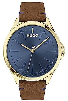 HUGO Montre Analogique à Quartz pour Homme Collection #Smash avec Bracelet en Cuir Marron - 1530134