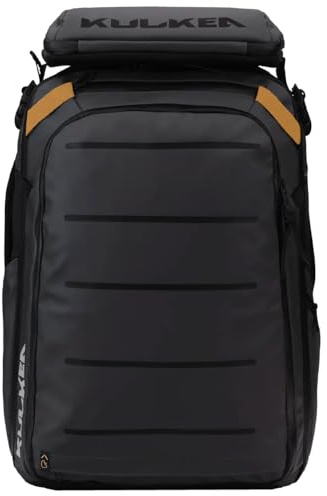 KULKEA Käydä 40L Reiserucksack - Handgepäckrucksack - Abnehmbare Tasche Wasserflasche Tasche Stiefeltasche für Schneesport, schwarz/gold, Eine Größe, 44 Liter