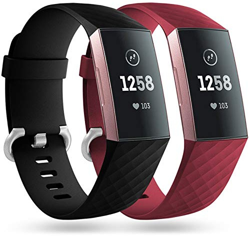 Faliogo 2-pack ersättningsband kompatibla med Fitbit Charge 3 armband/Fitbit Charge 4 armband, klassiska sportband för kvinnor män, liten stor, Svart röd, S 5.5-7.1, Sport