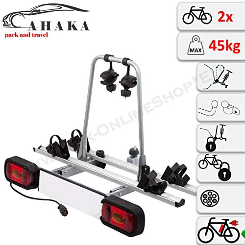 AHIRO2 mit einem 13 poligen Lichtleiste Anhängerkupplung Fahrradträger für 3 Fahrräder abklappbar abschließbar aus Stahl und Aluminium