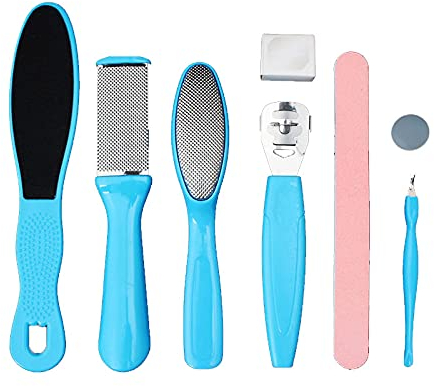 SONGQEE Foot File Pedicure Set,8 in 1 Foot File Hard Skin Remover Foot Care Kit Foot Files Pedicure Tools Foot Care for Dead Skin for Men Women at Home Spa (Blue)