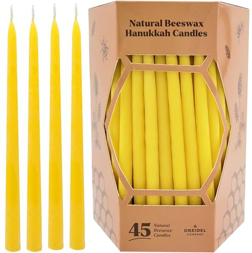 Candele Hanukkah in cera d'api naturale, fatte a mano, 45 candele gialle per tutte le 8 notti, si adattano alla maggior parte delle Menorah, durata 1 ora
