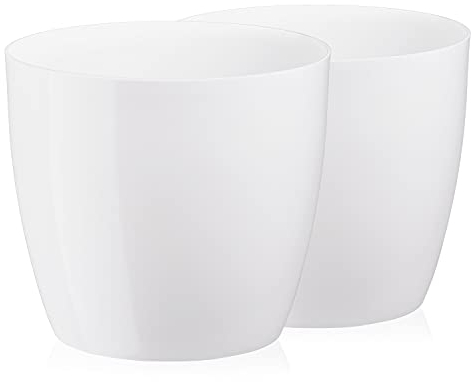 Tymar Blumentopf, 2er-Pack, Runde Form, Übertopf (Weiß, ø 23 cm)