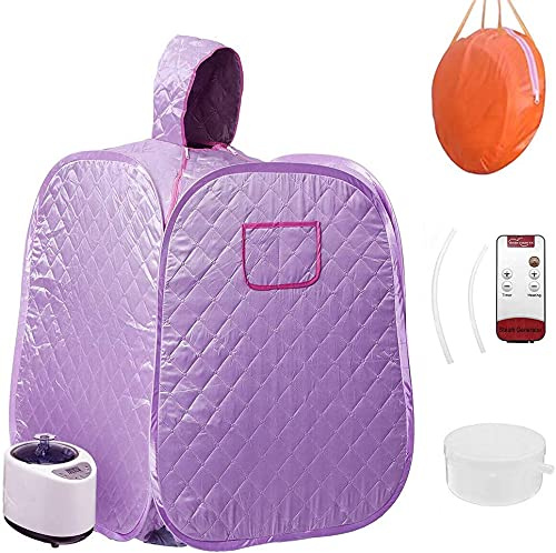 Home Portable Steam Sauna,Upgrade 2L Steamer Foldable Steam Sauna with steam Hose Herbs Kit Remote Control,Lightweight Tent, One Person Full Body Spa for Weight Loss Detox Therapy (Purple)
