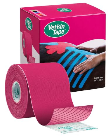VetkinTape 6 cm - Kinesiologie Tape für Pferde und Hunde - Tier Tape & Sport Tape Pferd - Wasserfest & Hypoallergen - Muskel- und Gelenkunterstützung - Hunde Tape - 5 m - 1 Rolle - Rosa