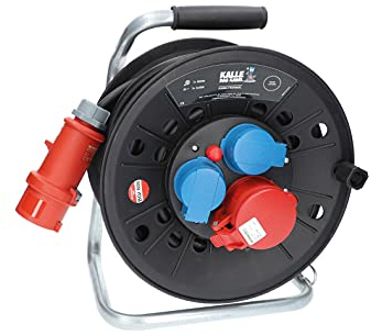 KALLE DAS KABEL Kabeltrommel RED Starkstrom mit 2 Schukosteckdosen und einer CEE 400V Steckdose H07RN-F 5G 1,5mm² 25 Meter für Handwerker Heimwerker Baustellen und dem Einsatz im Außenbereich