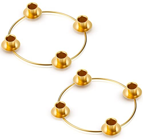 CHENGU 2 Pieces Advent Wreath Ring Candle Holder Christmas Ring Wreath Table Decoration Taper Metal Candle Holder for Christmas Advent Home Decor(Round Shape)