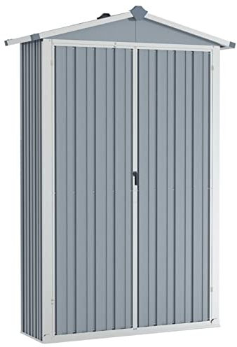 Susany Garden Shed, Outdoor Garden Storage Shed, Summerhouses, Greenhouses, Garden Sheds, Garden Metal Tool Shed, Gardening Tool Storage, Size and Colour Choice, Grey 107.5x46x183 cm Galvanised Steel