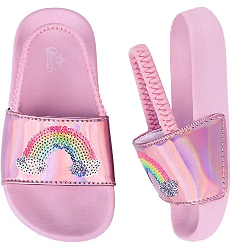 Girls Flip Flops Summer Slippers Kids Glitter Sliders Beach Bathroom Pool Cute Sandals Toddlers Home Shower Shoes Lightweight Non-slip Little Girls Sequins Slides for Indoor Outdoor Size 12 Pink