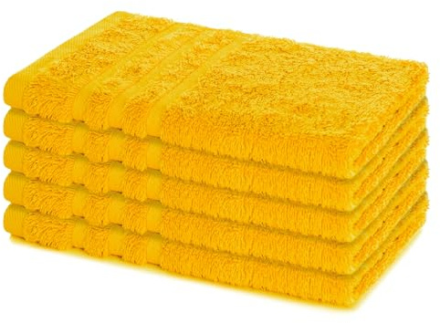 Lavea® Juego de 5 Toallas de Invitado 30x50 cm de Rizo 100% Algodón - Suaves y Absorbentes Toalla de Mano – Casa, Hotel y SPA – Amarillo Colza