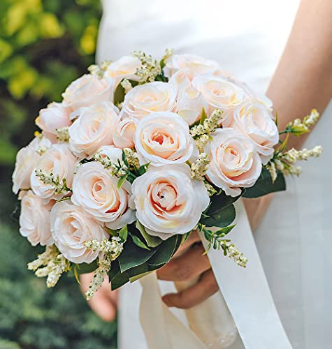 Floinla Bouquet da sposa per damigella d'onore bouquet champagne rose artificiali per matrimonio chiesa decorazione della casa, regali