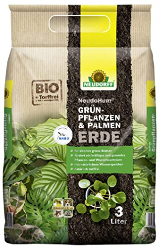 Neudorff NeudoHum Grünpflanzen- & PalmenErde – Torffreie Bio Erde, fördert gesunde Palmen und Grünpflanzen mit grünen Blättern wie z.B. Monstera, 3 Liter