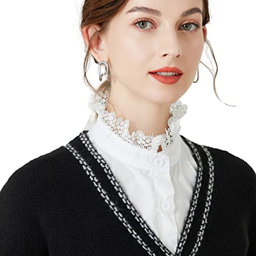 NiceYnn - Camicia da donna con ruches staccabili, colletto a montante falso, mezza camicia con colletto finto, collo vittoriano, top a collo alto per maglioni, vestito senza colletto, Taglia unica