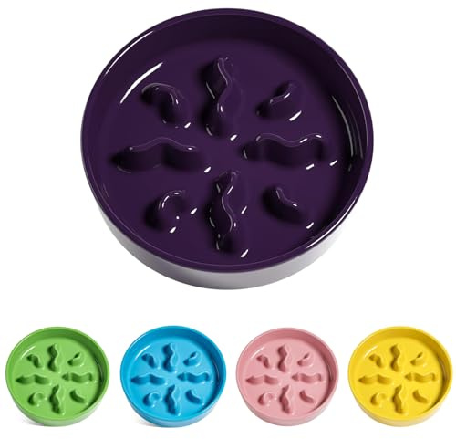 LE TAUCI PET Ceramic Slow Feeder Dog Bowls Small Breed, 0.5 Cups Dog Food Dish for Fast Eaters, Puzzle Bowl for Small Dogs and Cats, 5.5 Inch-Purple