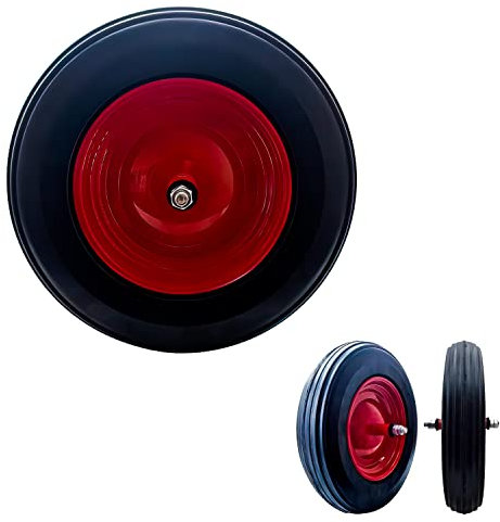 MAKA Ruota Carriola Piena Antiforatura 3.5-8 Asse Corto 18.5 cm in PU Poliuretano Cariola Gomma Senza Forature Cerchio Acciaio Antipanne Carico Max 100 Kg Nero-Rosso (Anti-Foratura)