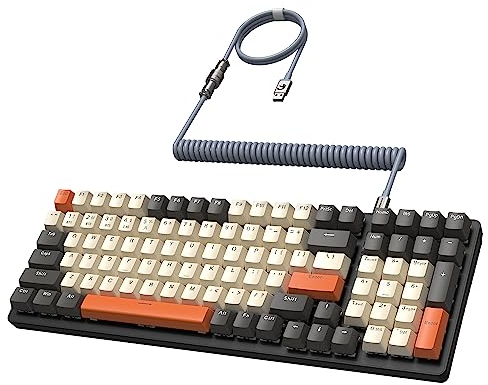 MAMBASANKE K6 Pro 96% 3 Modes Mechanical Gaming Keyboard Hot Swap 4000mAh 2.4Ghz/Bluetooth 5.0/Wired Keyboard with Coiled USB Cable Type-C 9 RGB Backlit Blue Switch for MAC Laptop - Shimmer