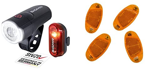 SIGMA SPORT - LED Fahrradlicht mit Batterien Set Aura 30 und Curve | StVZO zugelassen | Farbe: Schwarz & Fischer Unisex Fischer Fahrrad Reflektor 85400 Orange, Gelb, Einheitsgröße EU