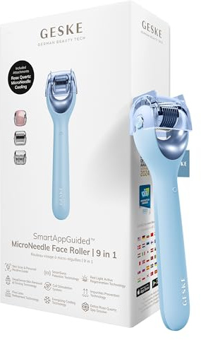 GESKE MicroNeedle Face Roller | 9 in 1 | mit Rosenquartz | SmartAppGuided™ | Microneedling | Professionelles Mikroneedlinggerät | Needleroller | Beauty Roller Gesicht