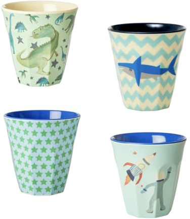 RICE Juego de 4 tazas medianas de melamina con diseño de niño divertido
