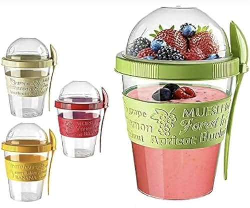 Reusable Yogurt Pots Set of 4 With Lids, Overnight Oats Jar Container with Spoon, 20 Oz 600ml Yoghurt Container, Breakfast Pots To Go, Dishwasher Safe Yogurt Pot Granola Muesli Cereal 100% BPA Free…