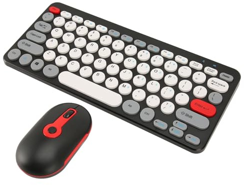 Yunseity Combinación Inalámbrica de Teclado y Ratón para Ordenador, Teclado Compacto, Bonito y Colorido, Redondo, Retro, para OS X, Portátil y PC (Black)