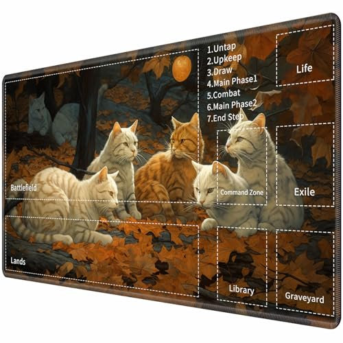 for MTG TCG Playmat,Game Play Mat for MTG TCG DTCG CCG RPG and Other Card Games/Mouse Pad 24 x 14 inches Trading Card Game Board Game with Zones and Non Slip Rubber Backing,Cat Party