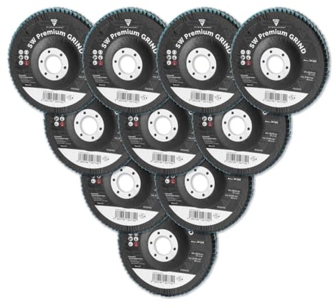 STAHLWERK disco de láminas SW Premium GRIND P120 juego de 10 125 x 22,23 mm | 5 x 7/8 discos de desbaste | discos de láminas | discos de láminas para amoladoras angulares