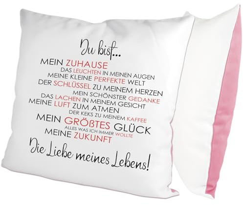 glitzertassen.de® | Du bist die Liebe meines Lebens! | Kissen mit Spruch | Geschenk | Kissen mit Druck | Liebe | Partner | Deko Kissen | Fotokissen | Kuschelkissen | Weiß/Rosé