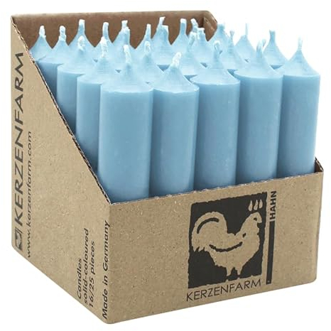 luterna Stabkerzen aus Paraffin, 100/22 mm, Taubenblau, KERZENFARM HAHN, Brenndauer ca. 4h, 25 Stück pro Verpackung, 4046203413410