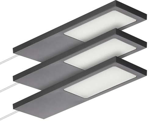 SOTECH 3er Set LED-Möbelleuchte GIULIA II 4000K neutralweiß schwarz | ohne Sensor inkl. Trafo & Verteiler Unterbauleuchte Schrankleuchte Vitrinenbeleuchtung